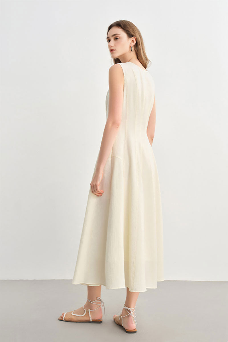 White Sleeveless A-Line Midi Dress