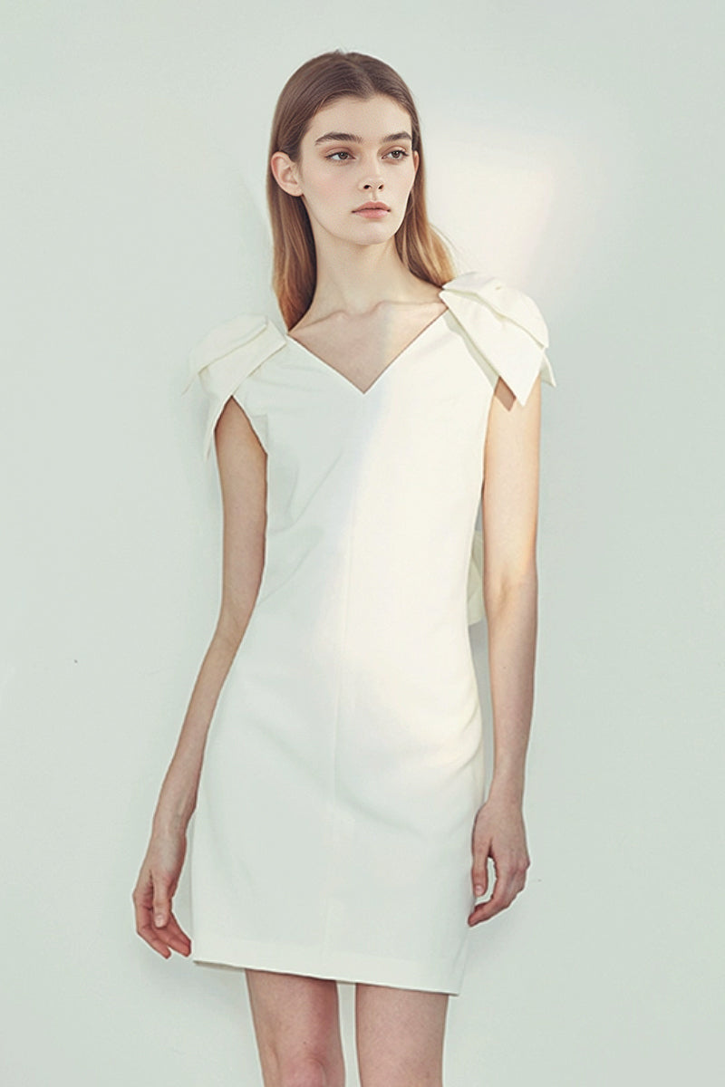 White Sleeveless Backless Bow Mini Dress