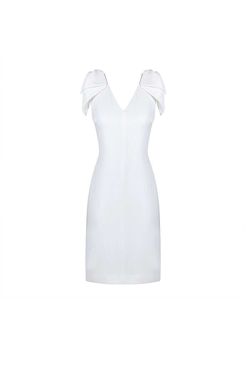 White Sleeveless Backless Bow Mini Dress