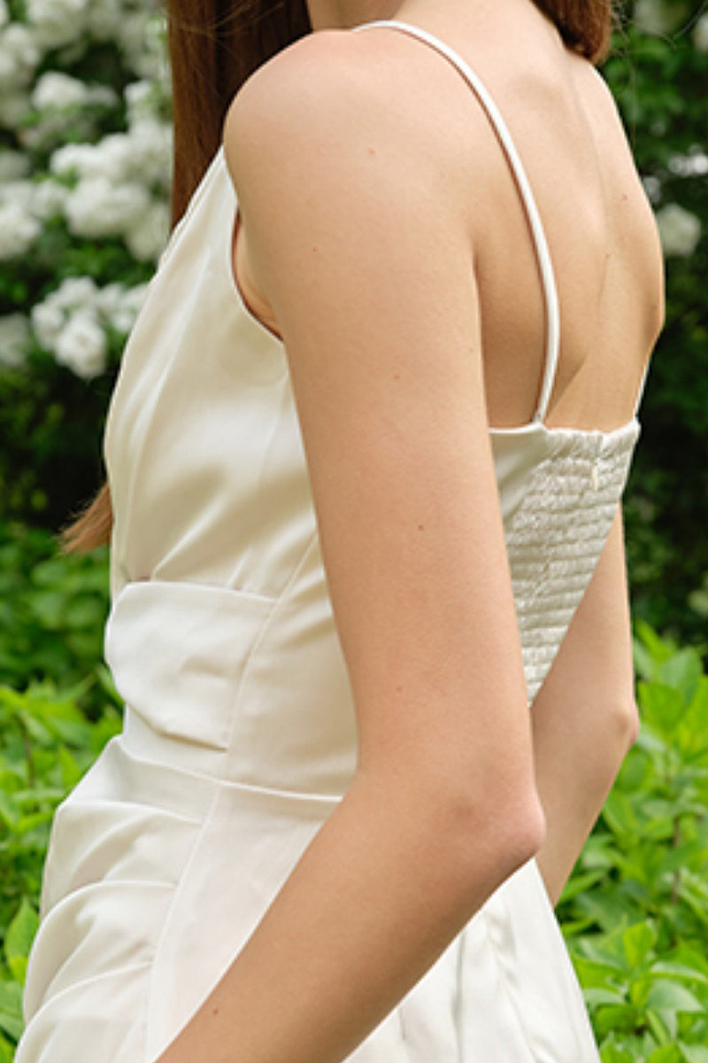 White Sleeveless Keyhole Midi Graduation Dress