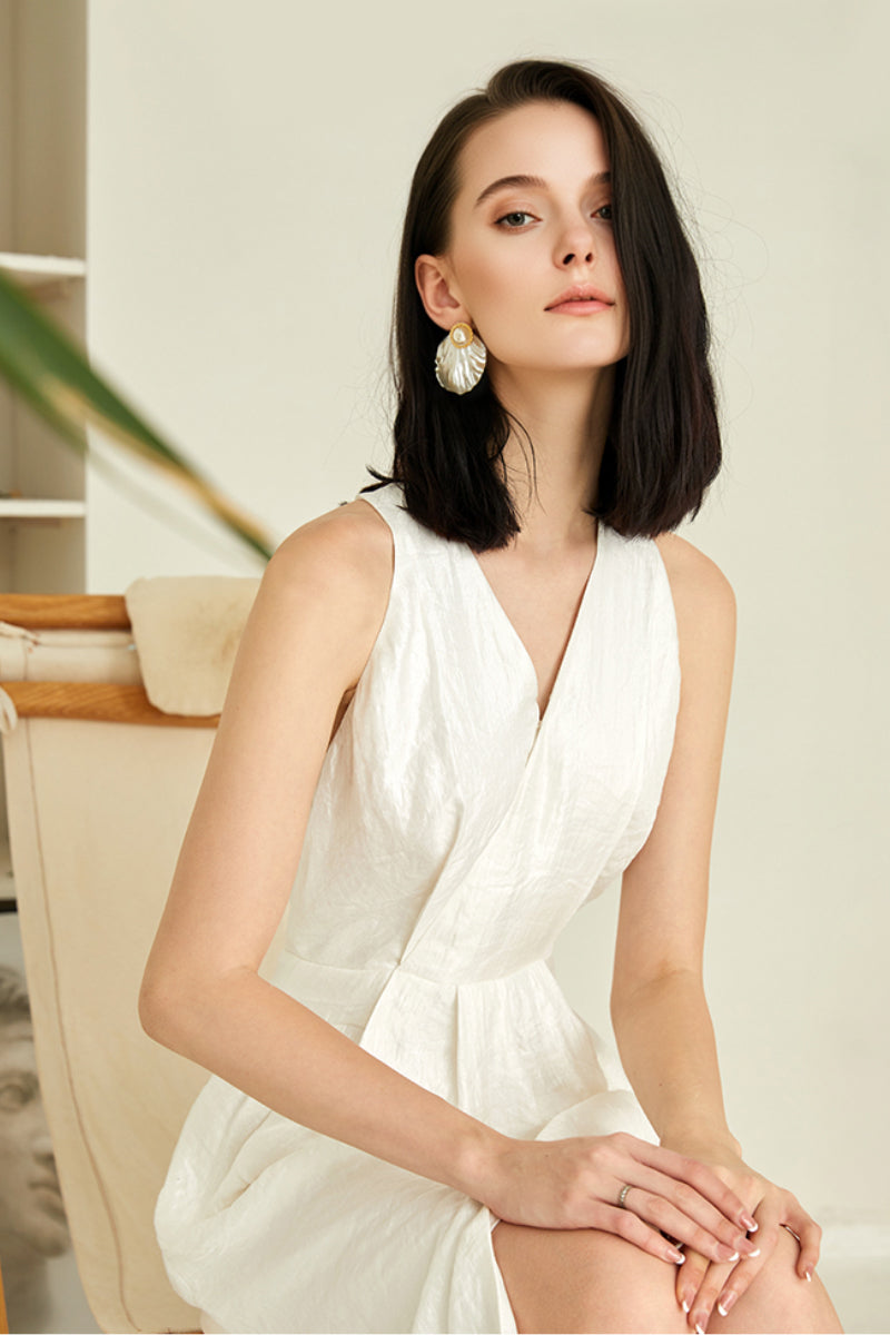 White Sleeveless Midi Graduation Dress With Front Slit