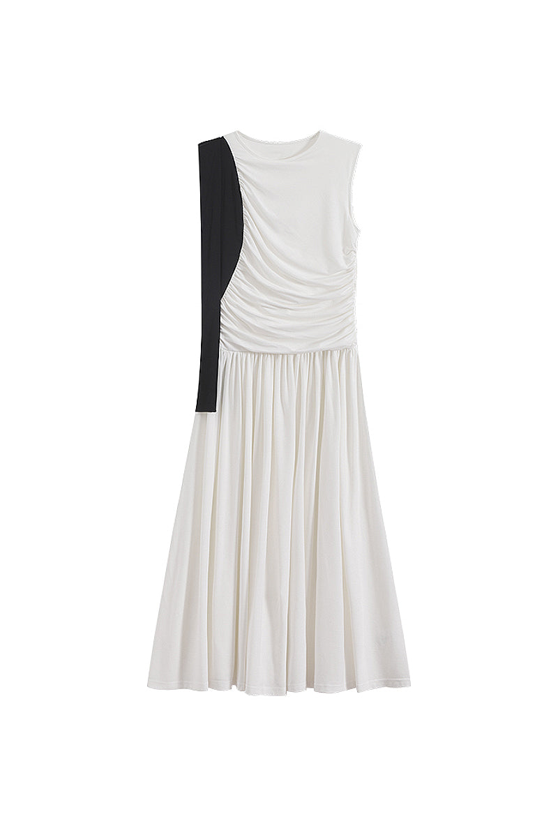 Sleeveless One-Shoulder-Tie Ruched Maxi Dress