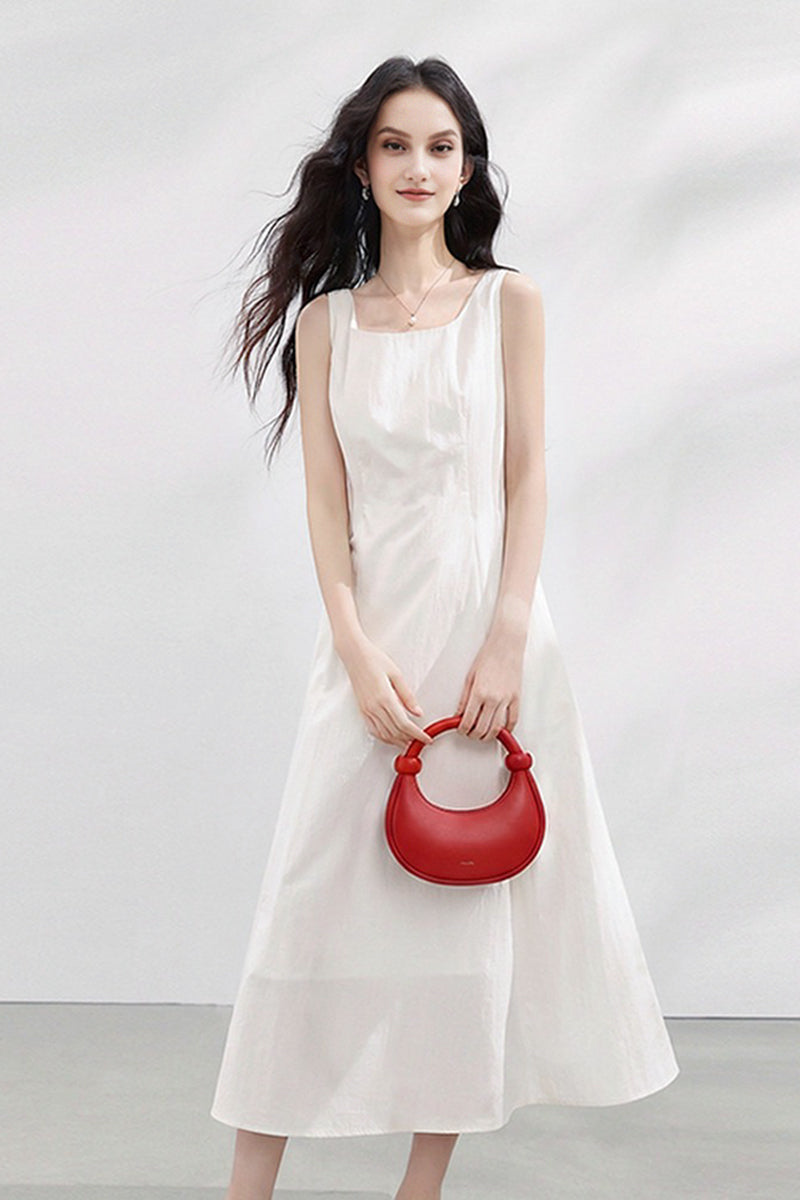 White Sleeveless Square-Neck A-Line Maxi Dress