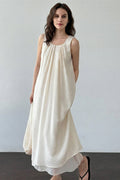 White Sleeveless U Neck Tie-Back Maxi Dress