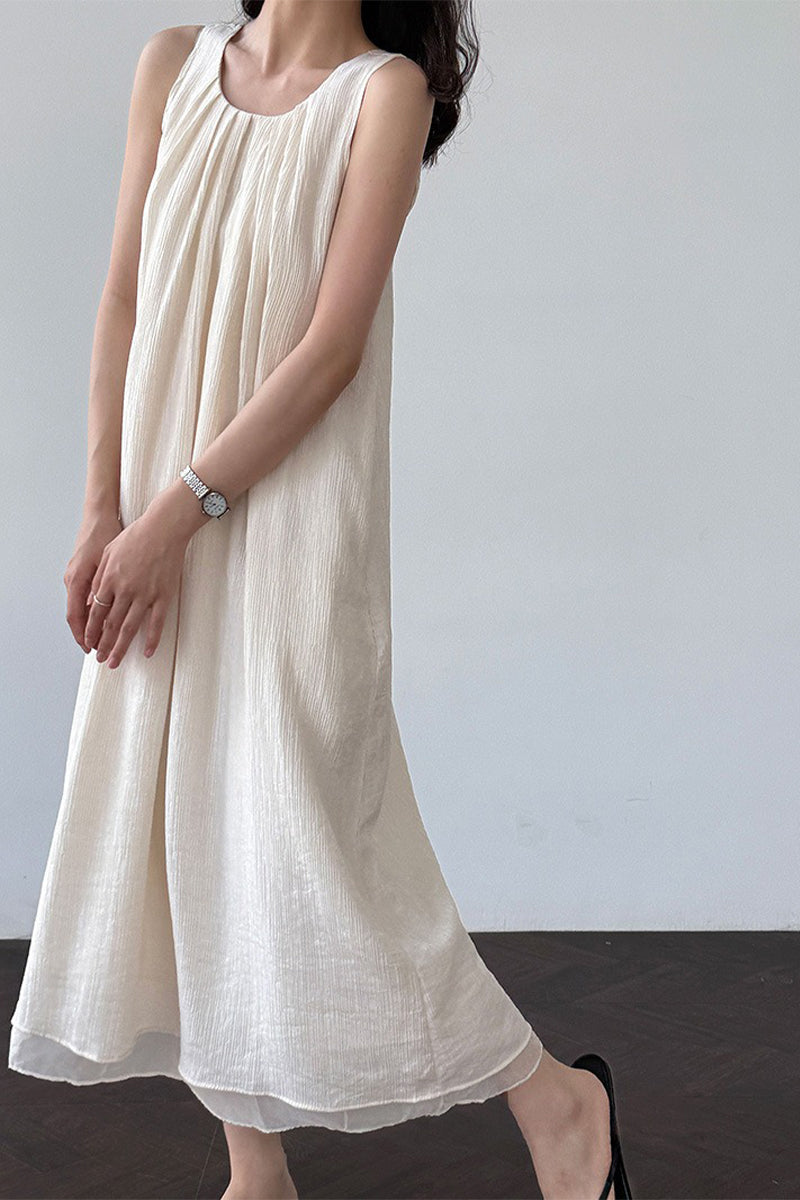 White Sleeveless U Neck Tie-Back Maxi Dress