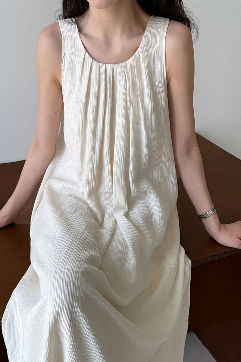 White Sleeveless U Neck Tie-Back Maxi Dress