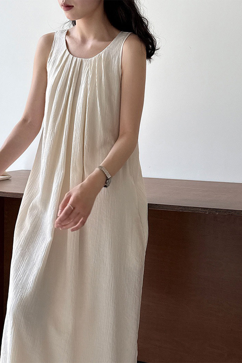 White Sleeveless U Neck Tie-Back Maxi Dress