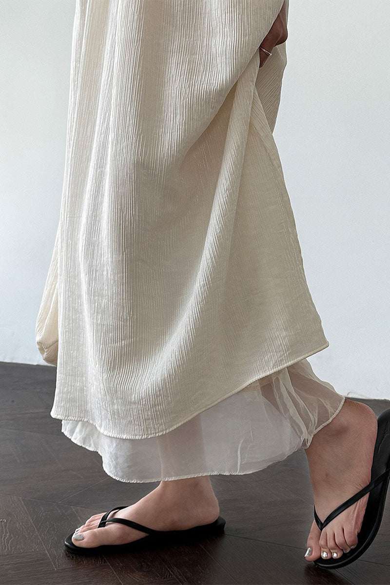 White Sleeveless U Neck Tie-Back Maxi Dress