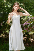 White Spaghetti-Strap Ruched Front Midi Cocktail Dress