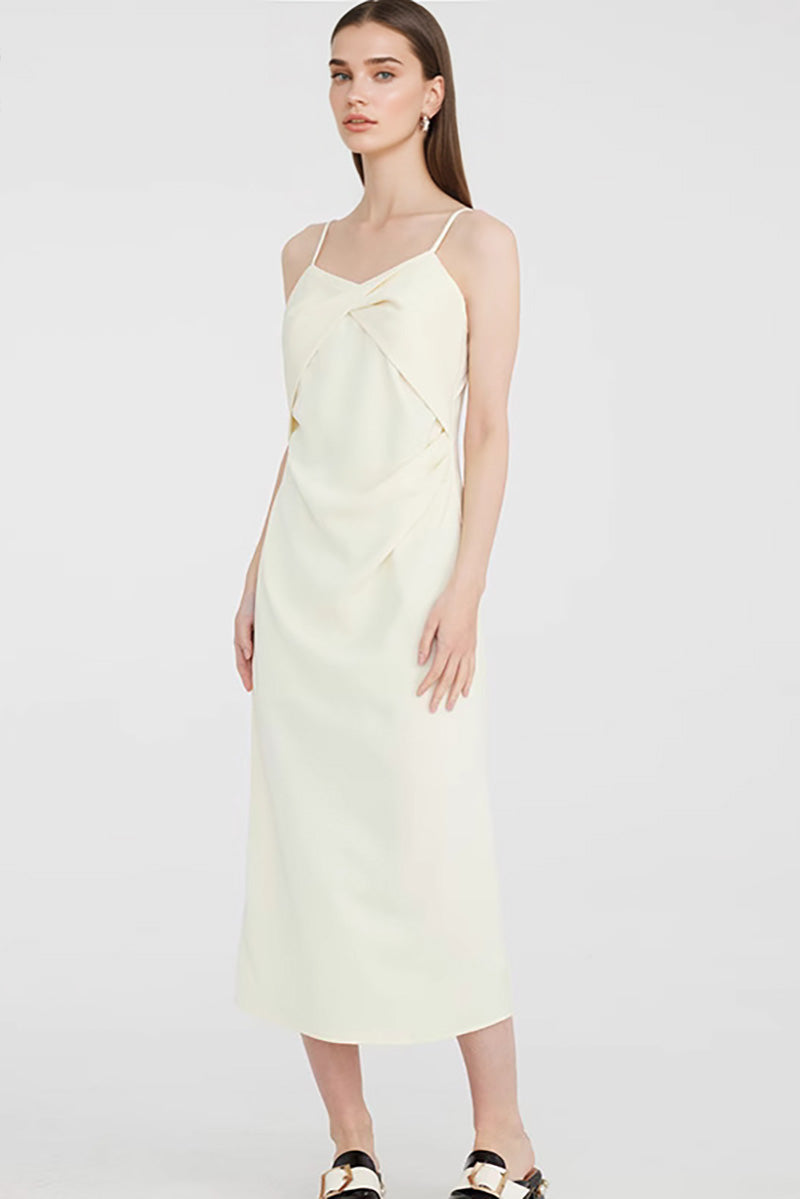 White Spaghetti-Strap Twist-Front Midi Dress