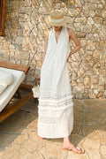 White Tiered Sleeveless V Neck Maxi Dress