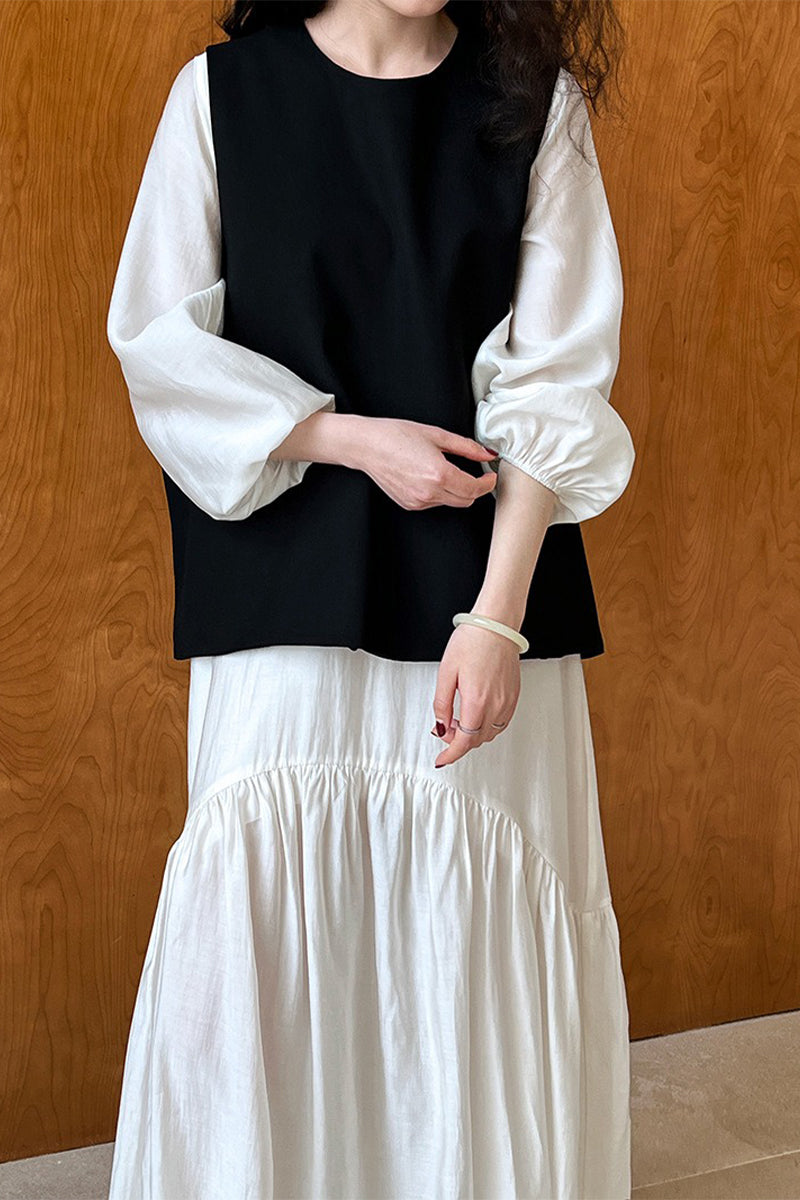 White Tiered V-Neck Balloon Sleeve Maxi Dress