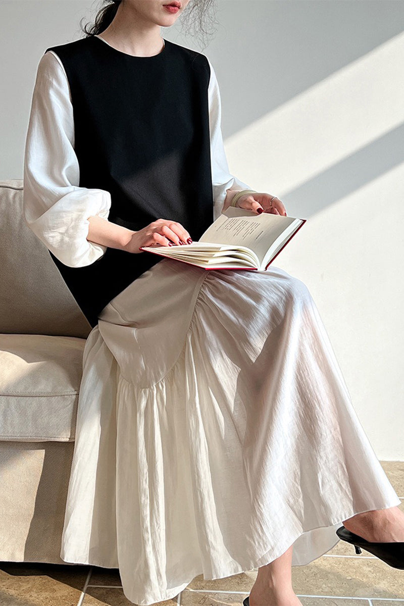 White Tiered V-Neck Balloon Sleeve Maxi Dress