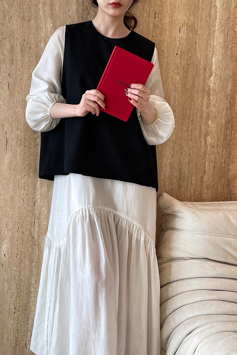 White Tiered V-Neck Balloon Sleeve Maxi Dress