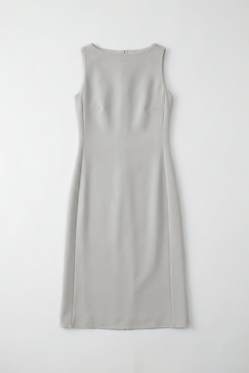 White Triacetate Sleeveless Boat Neck Midi Dress