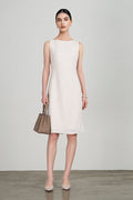 White Triacetate Sleeveless Boat Neck Midi Dress