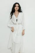 White V-Neck Lace Button-Front Maxi Dress