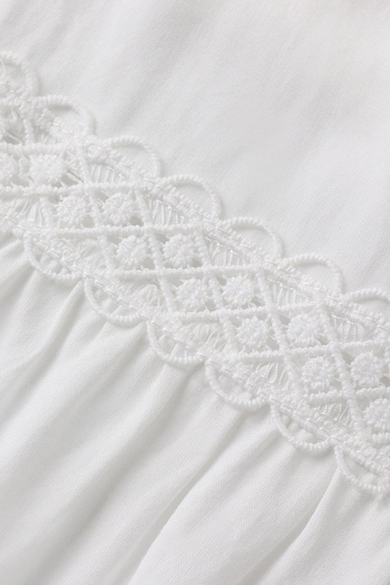 White V-Neck Lace Button-Front Maxi Dress
