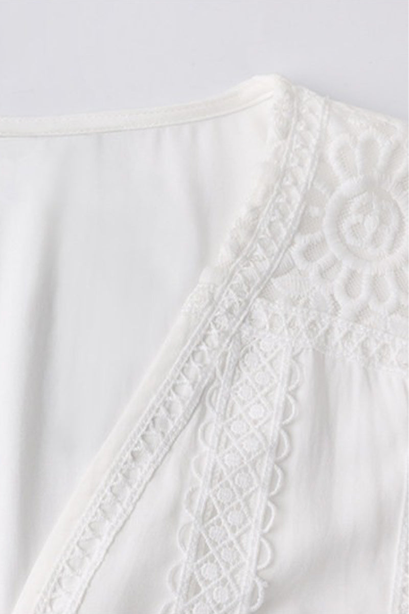 White V-Neck Lace Button-Front Maxi Dress