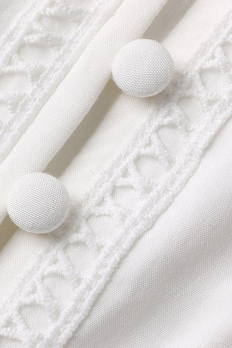 White V-Neck Lace Button-Front Maxi Dress