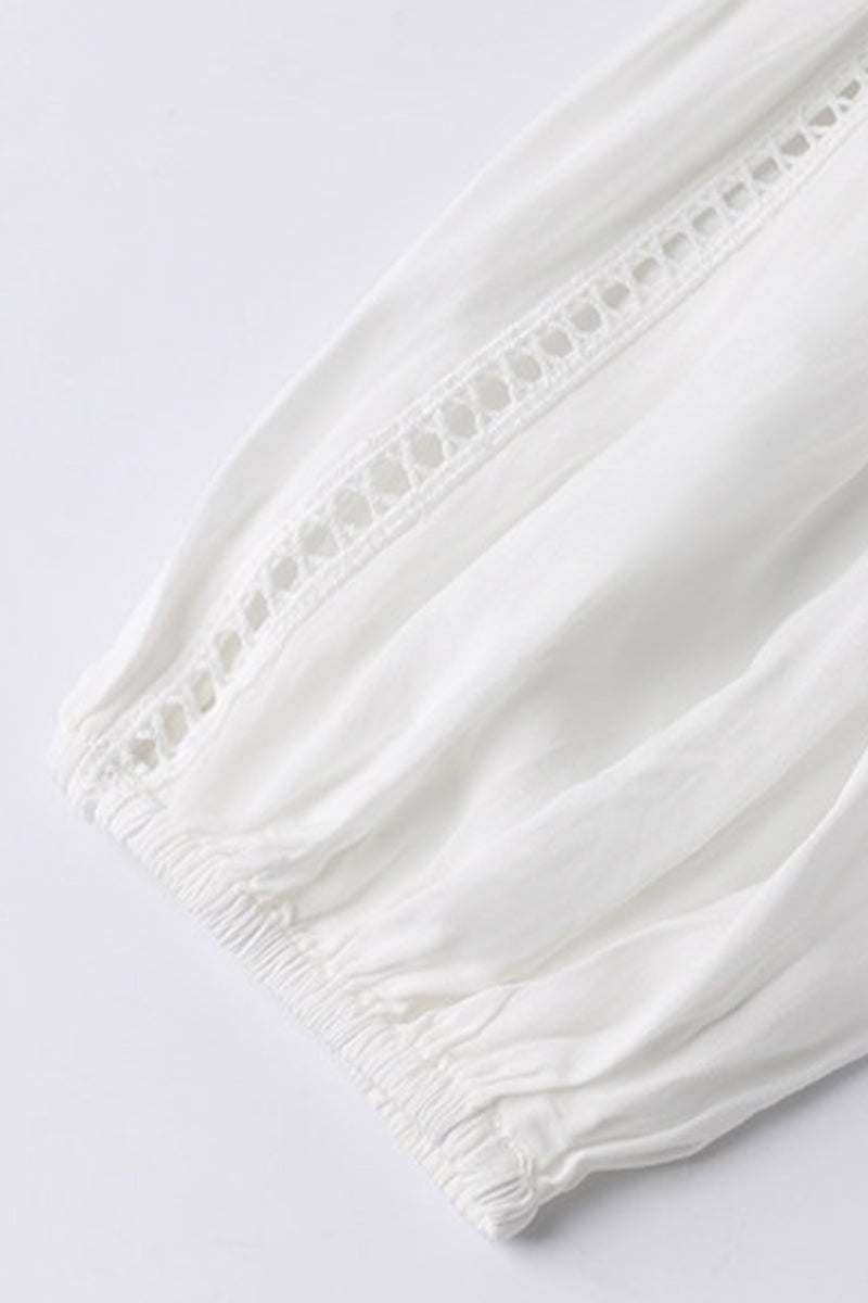 White V-Neck Lace Button-Front Maxi Dress