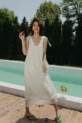 White V Neck Tie Strap Maxi Dress