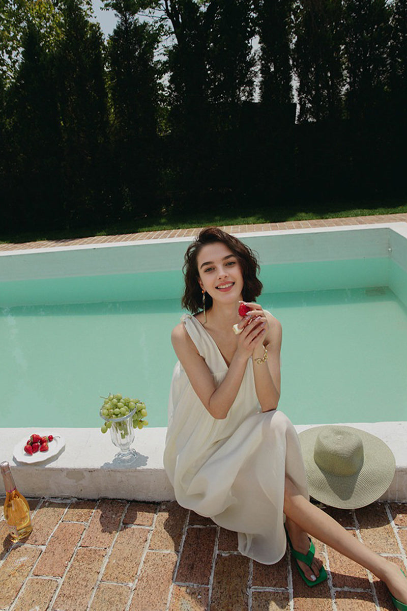 White V Neck Tie Strap Maxi Dress