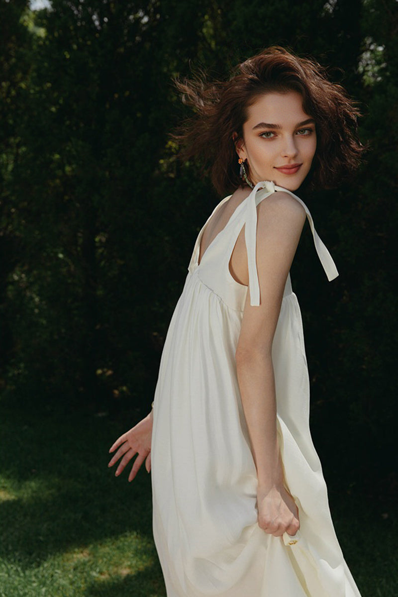 White V Neck Tie Strap Maxi Dress