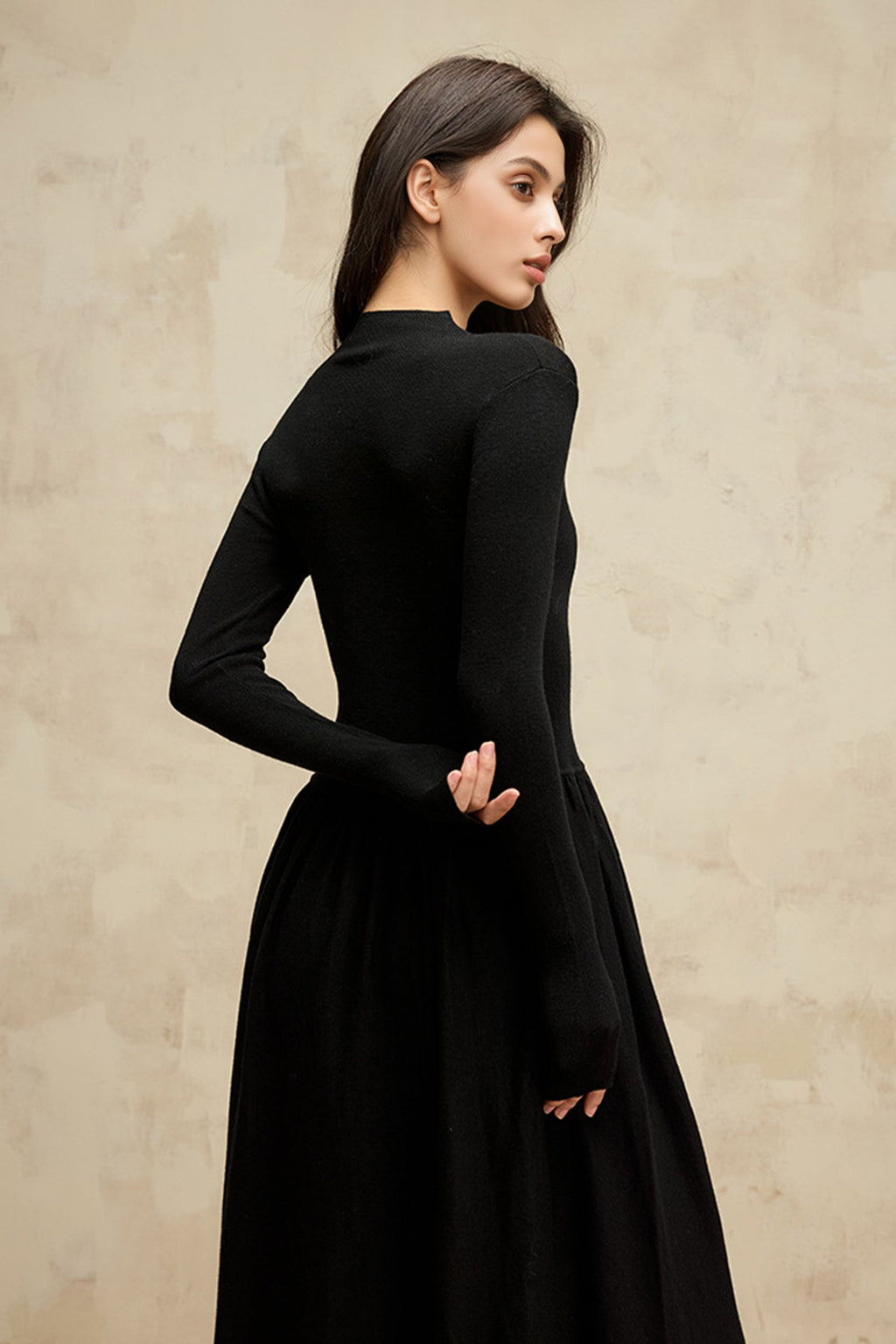 Wool Blend Long Sleeve Mock Neck Maxi Sweater Dress
