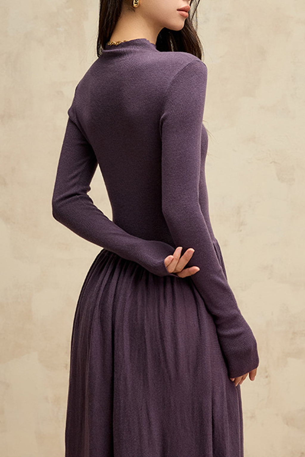Wool Blend Long Sleeve Mock Neck Maxi Sweater Dress