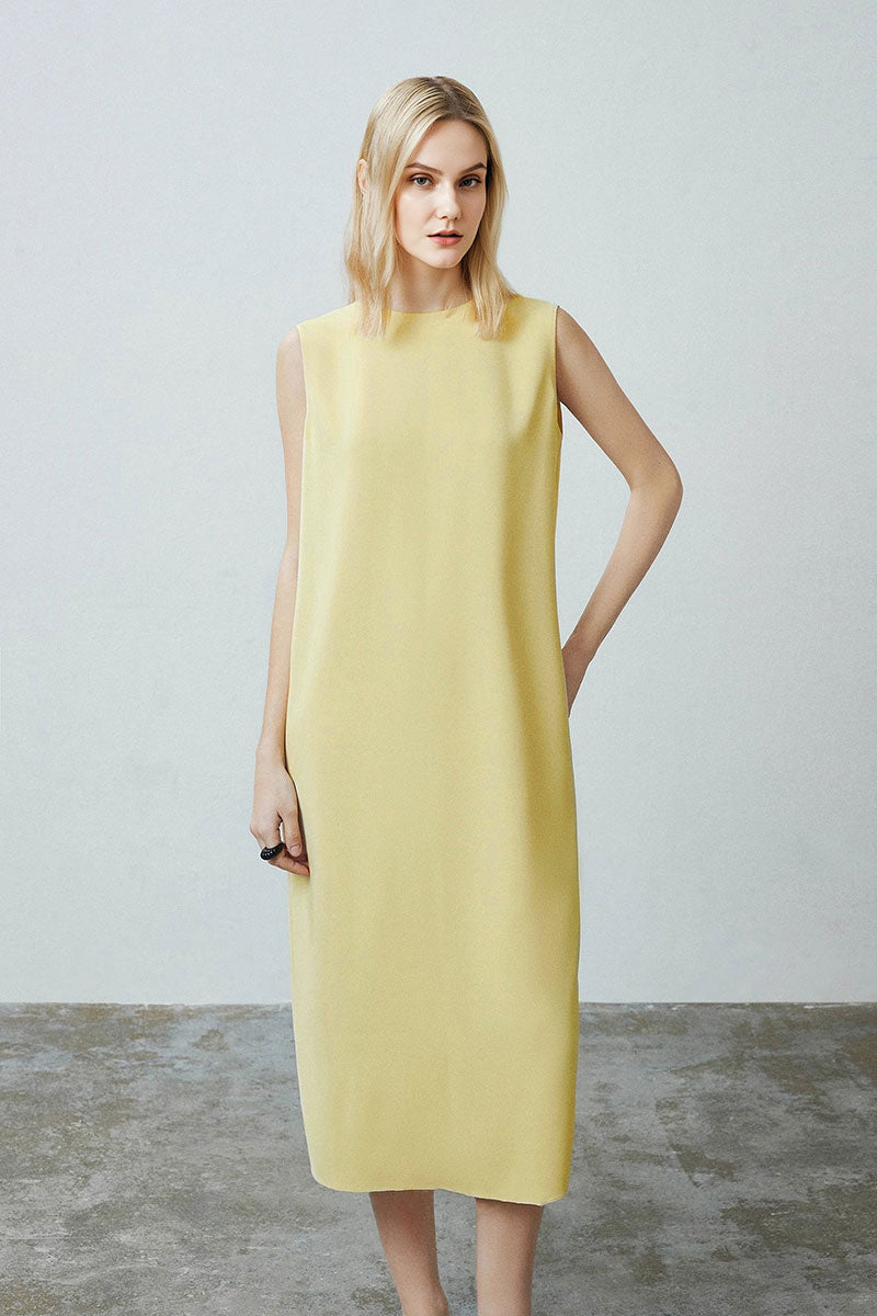 Yellow Triacetate-Blend Midi Shift Dress with Pockets