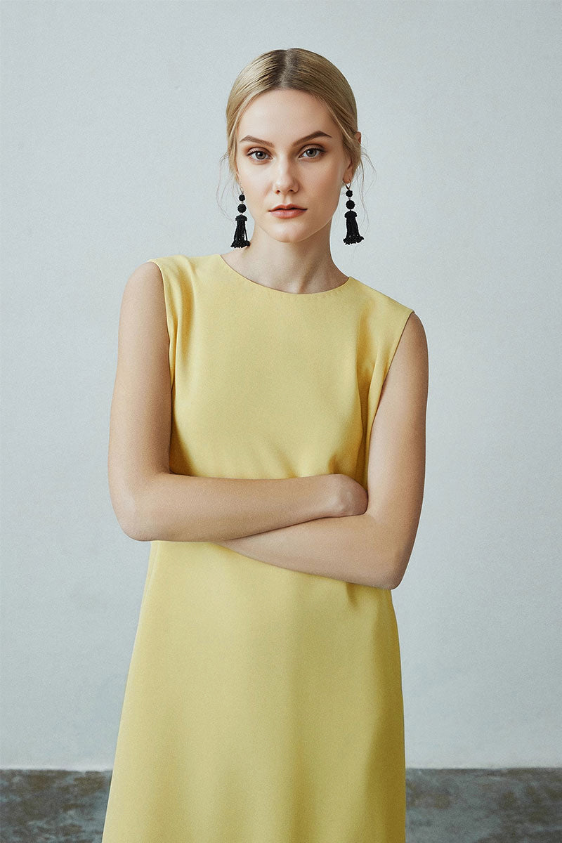 Yellow Triacetate-Blend Midi Shift Dress with Pockets