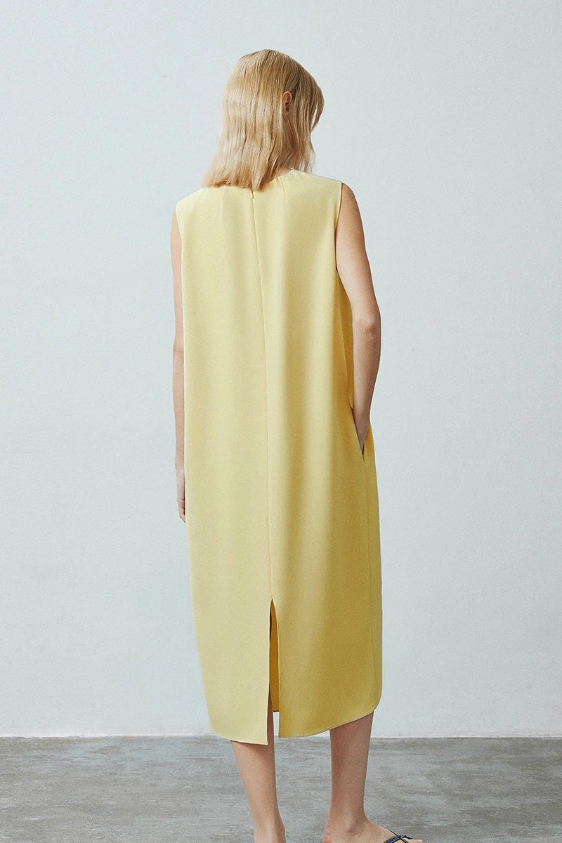 Yellow Triacetate-Blend Midi Shift Dress with Pockets
