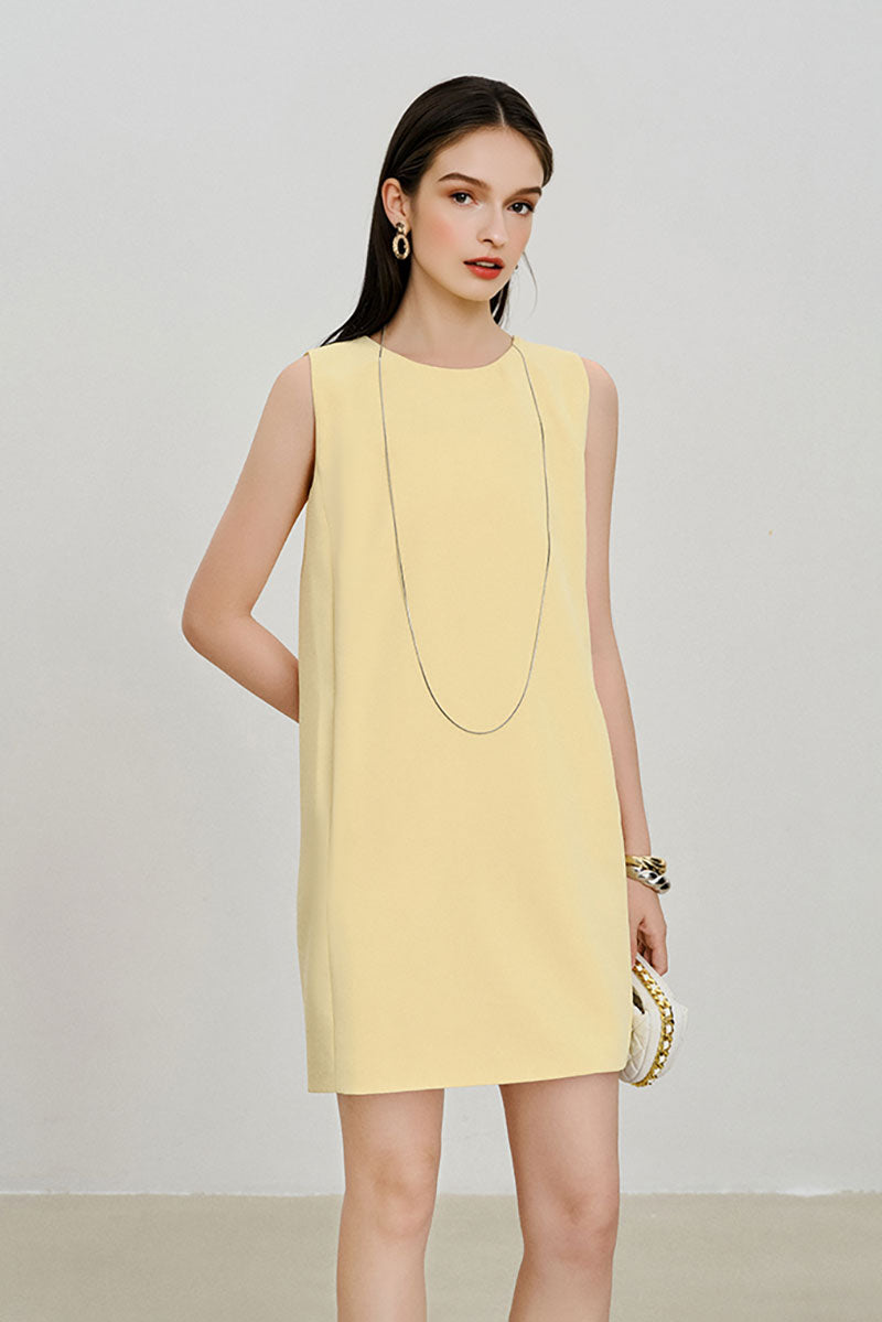 Yellow Triacetate-Blend Mini Shift Dress with Pockets