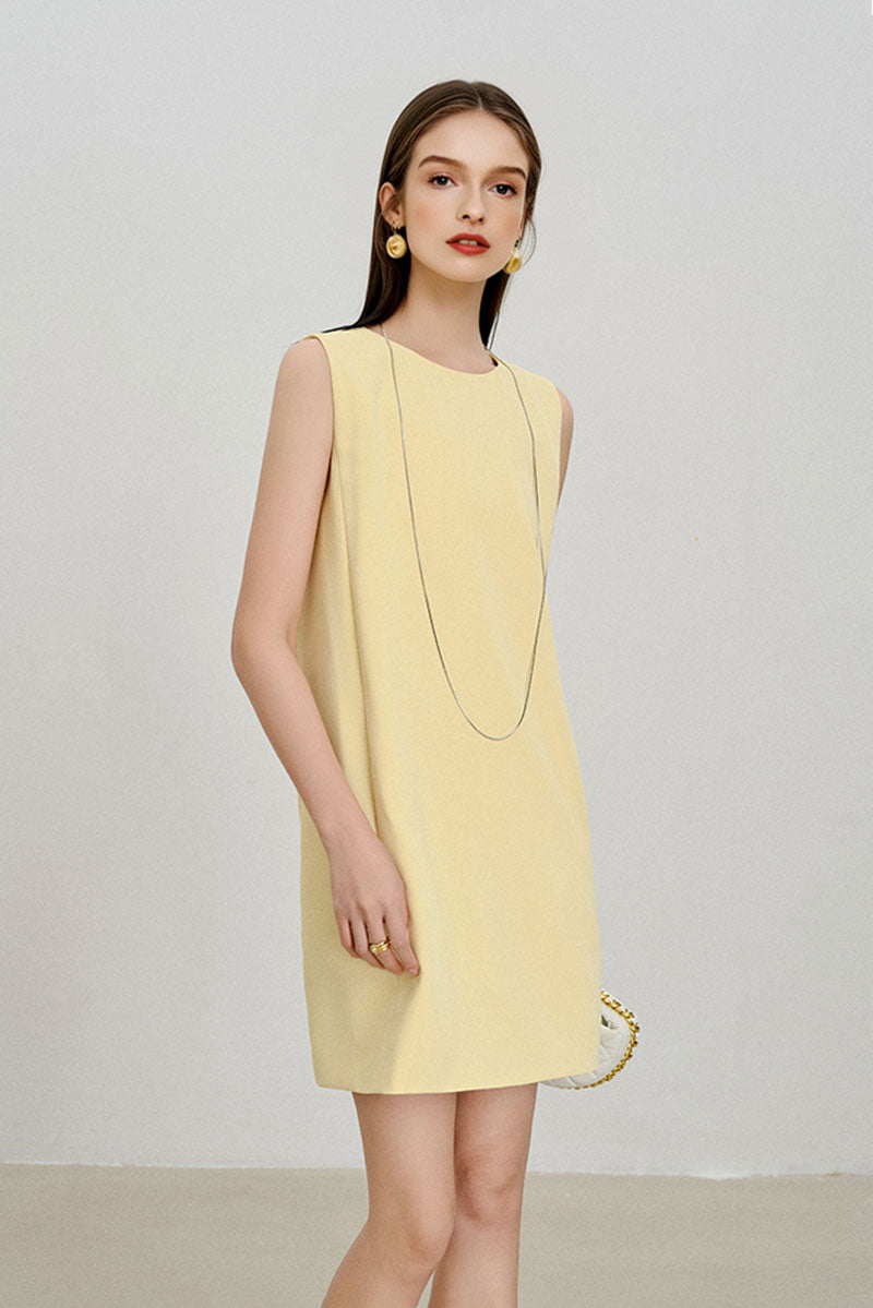 Yellow Triacetate-Blend Mini Shift Dress with Pockets