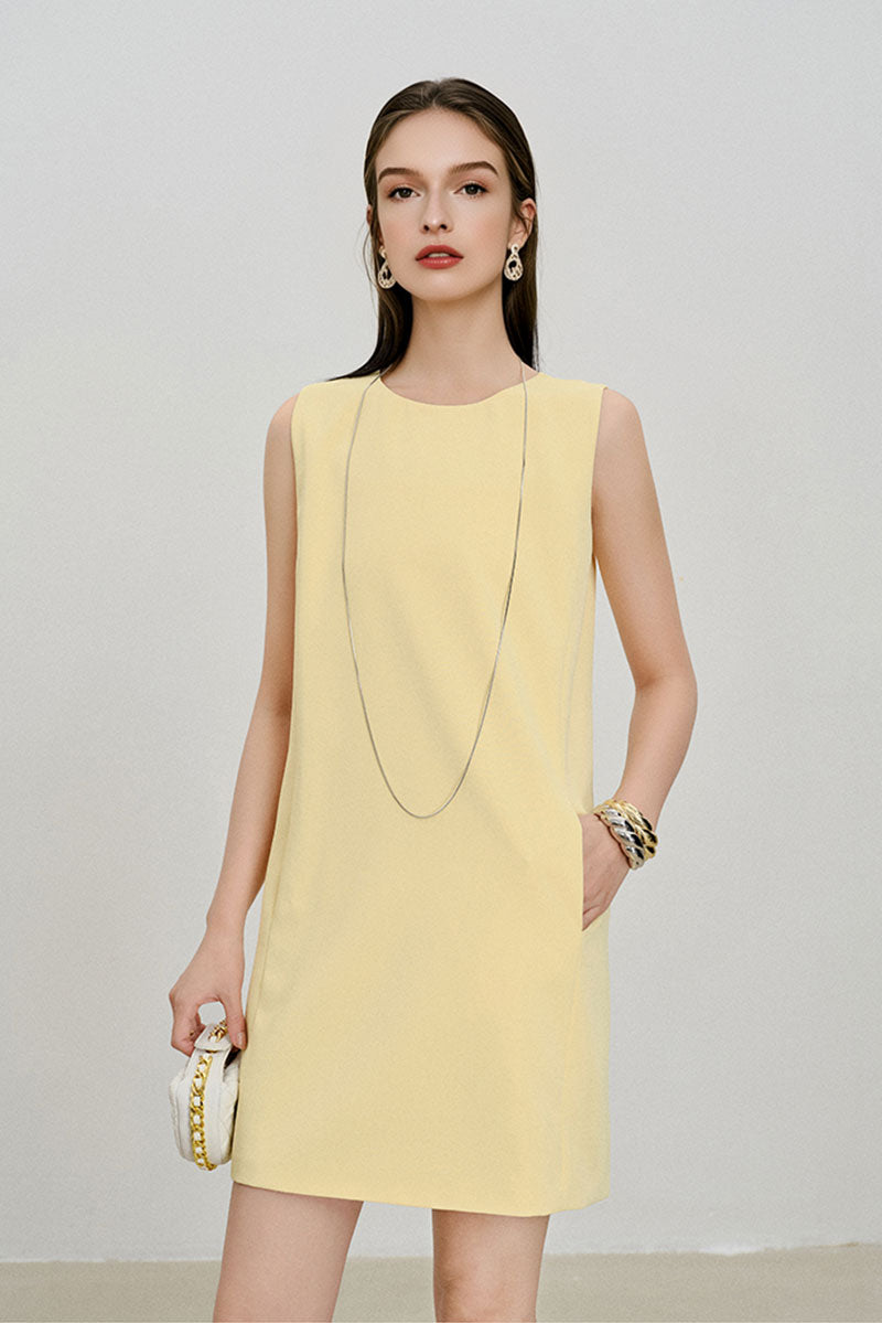 Yellow Triacetate-Blend Mini Shift Dress with Pockets