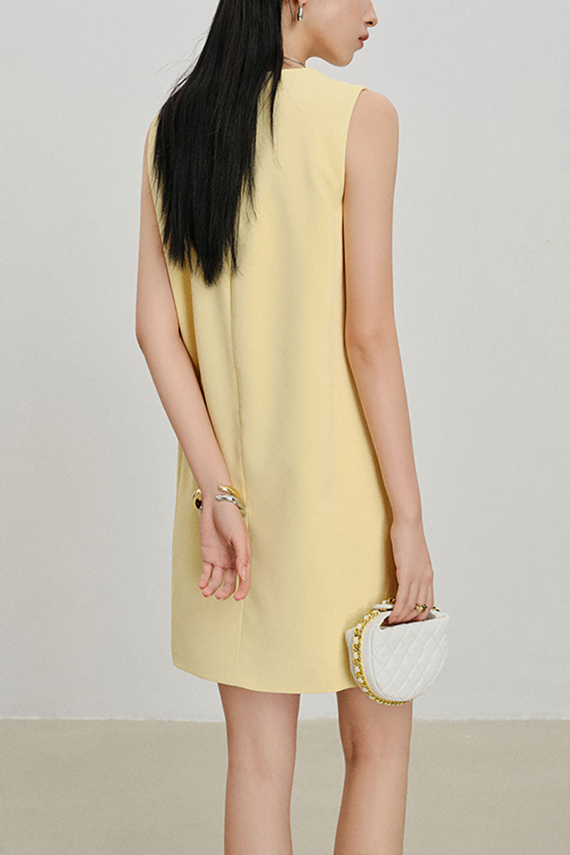 Yellow Triacetate-Blend Mini Shift Dress with Pockets