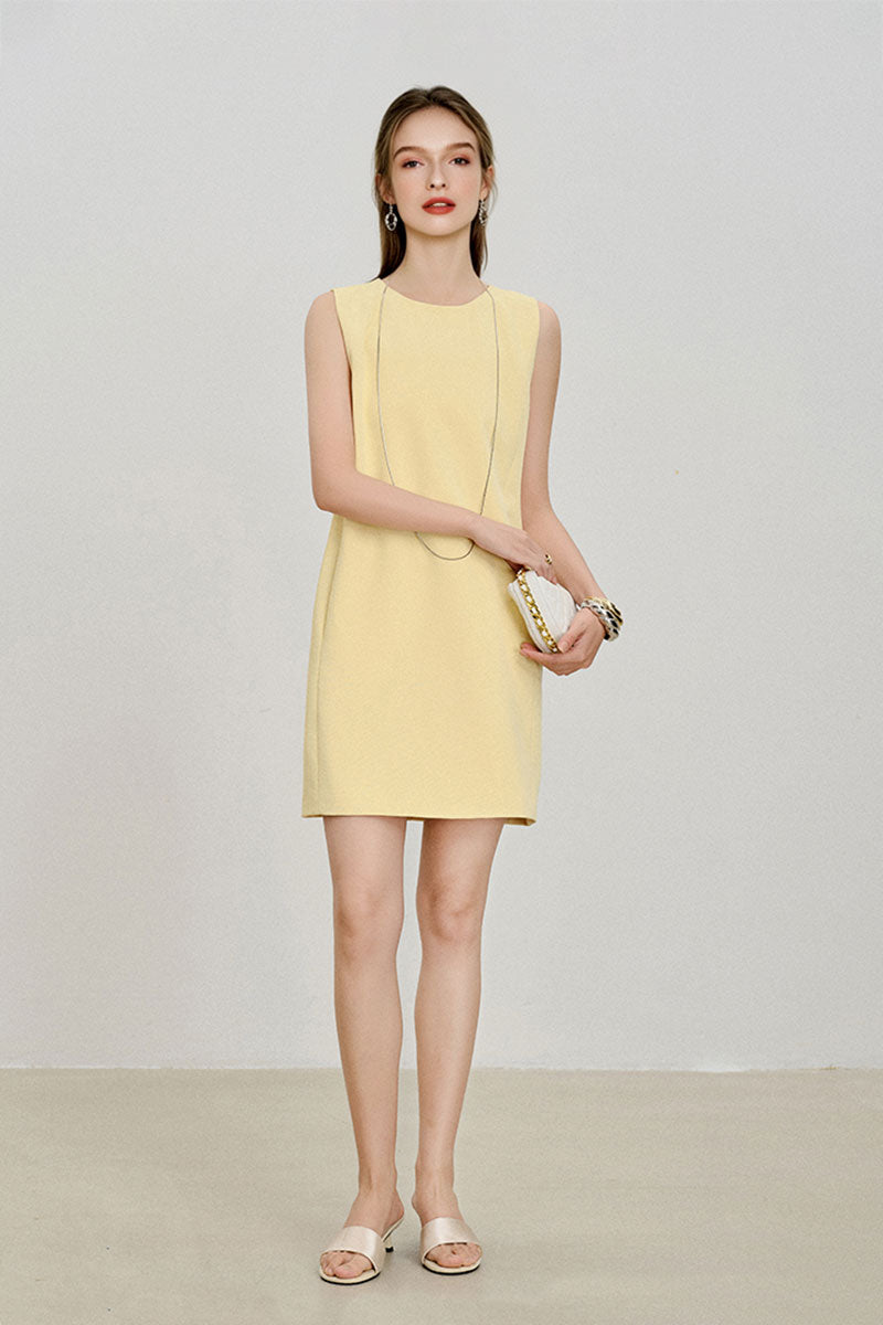 Yellow Triacetate-Blend Mini Shift Dress with Pockets